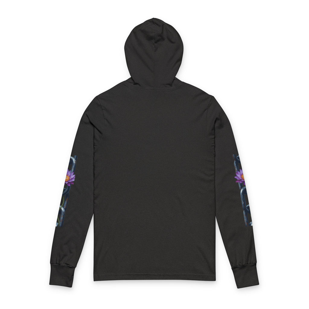 Chain & Lotus Hooded Long Sleeve Tee — Minimal Floral Chain Graphic