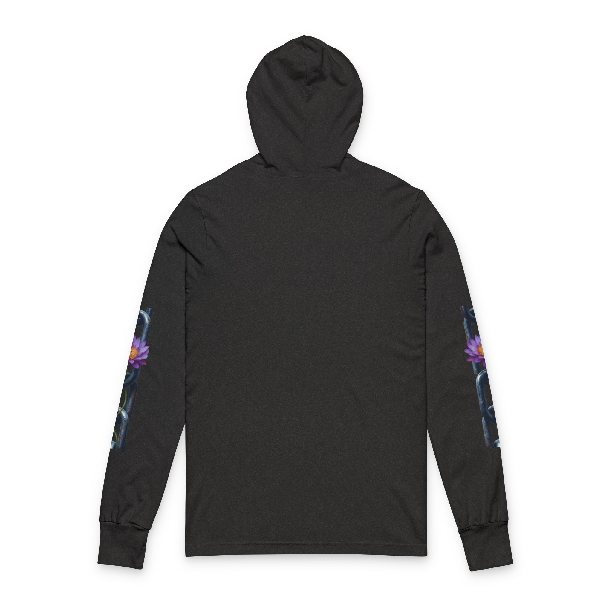 Chain & Lotus Hooded Long Sleeve Tee — Minimal Floral Chain Graphic