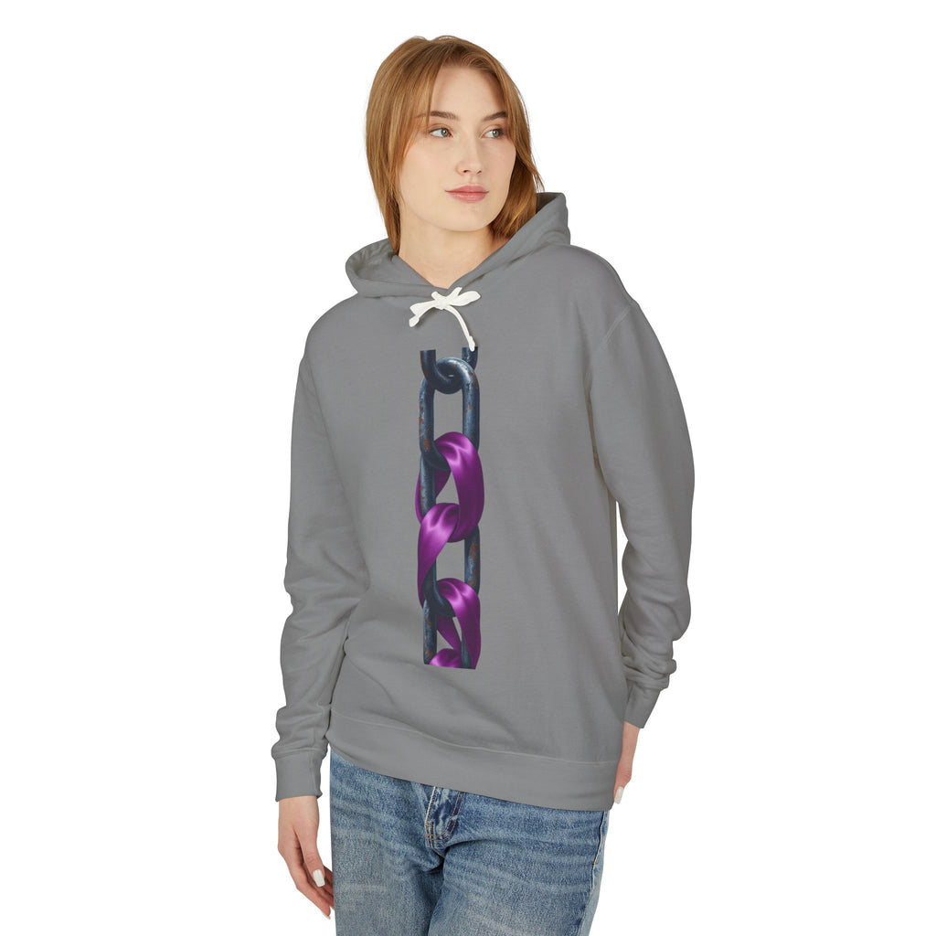 Chain & Ribbon Graphic Hoodie — Vertical Purple Chain Design