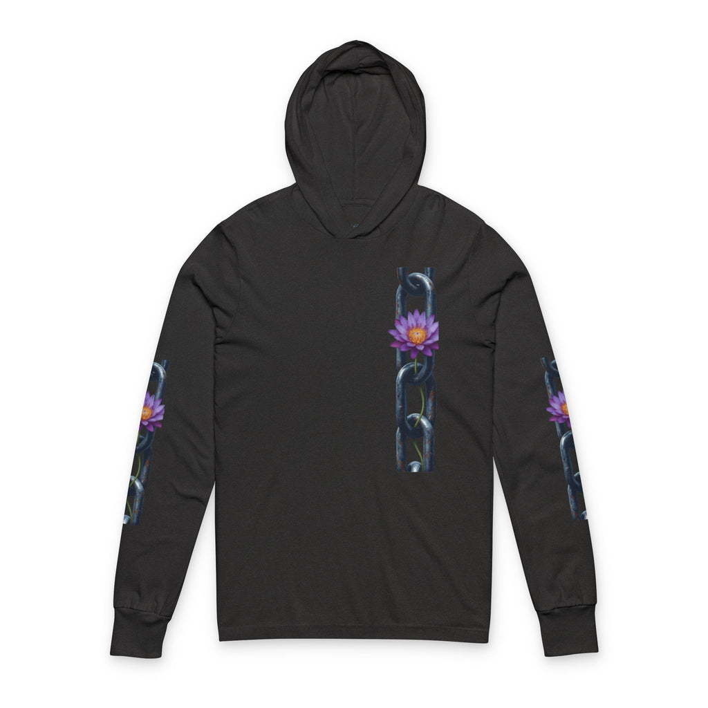 Chain & Lotus Hooded Long Sleeve Tee — Minimal Floral Chain Graphic
