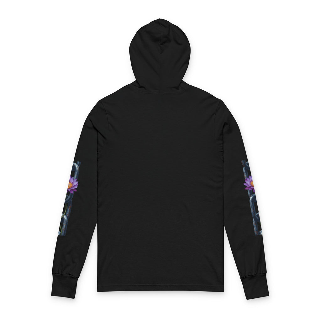 Chain & Lotus Hooded Long Sleeve Tee — Minimal Floral Chain Graphic