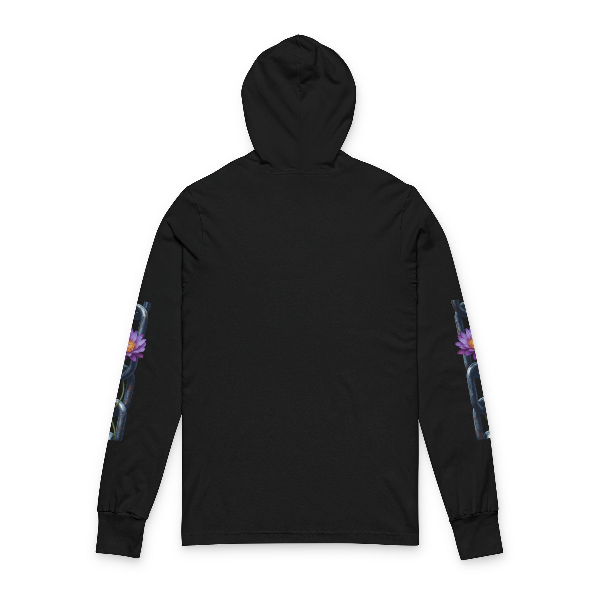 Chain & Lotus Hooded Long Sleeve Tee — Minimal Floral Chain Graphic