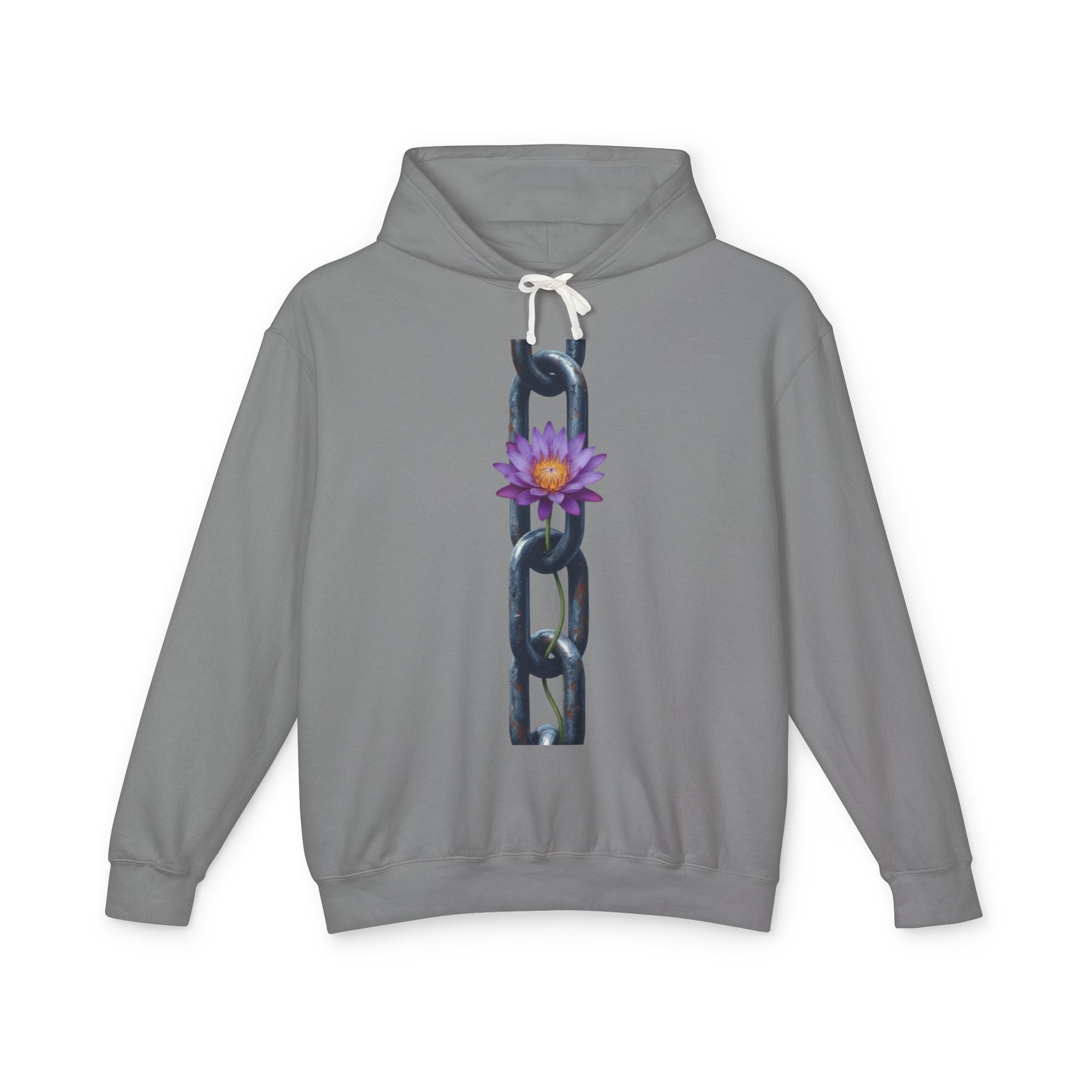 Chain & Lotus Hoodie — Floral Resilience Lightweight Hooded Sweatshirt