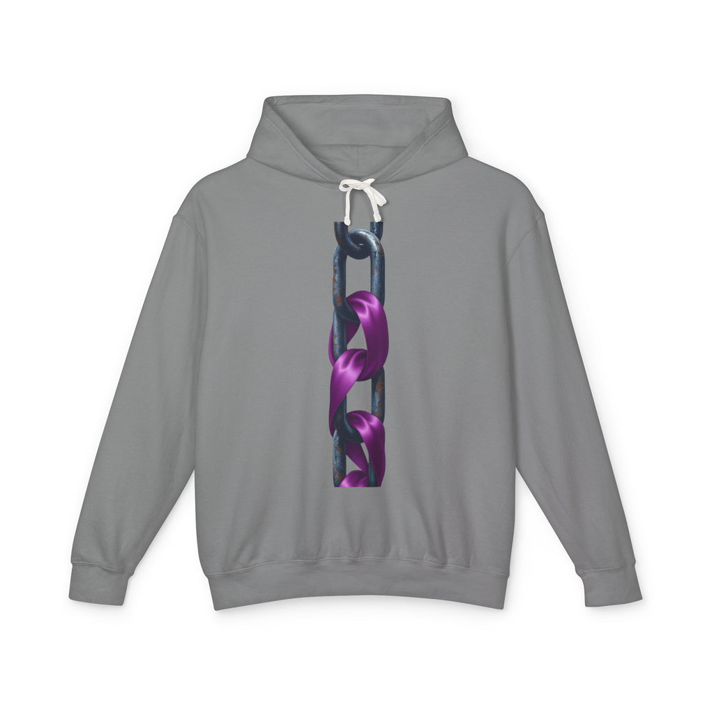 Chain & Ribbon Graphic Hoodie — Vertical Purple Chain Design