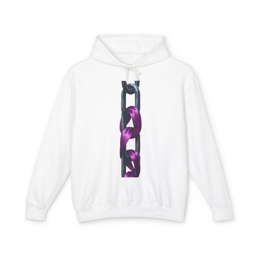 Chain & Ribbon Graphic Hoodie — Vertical Purple Chain Design