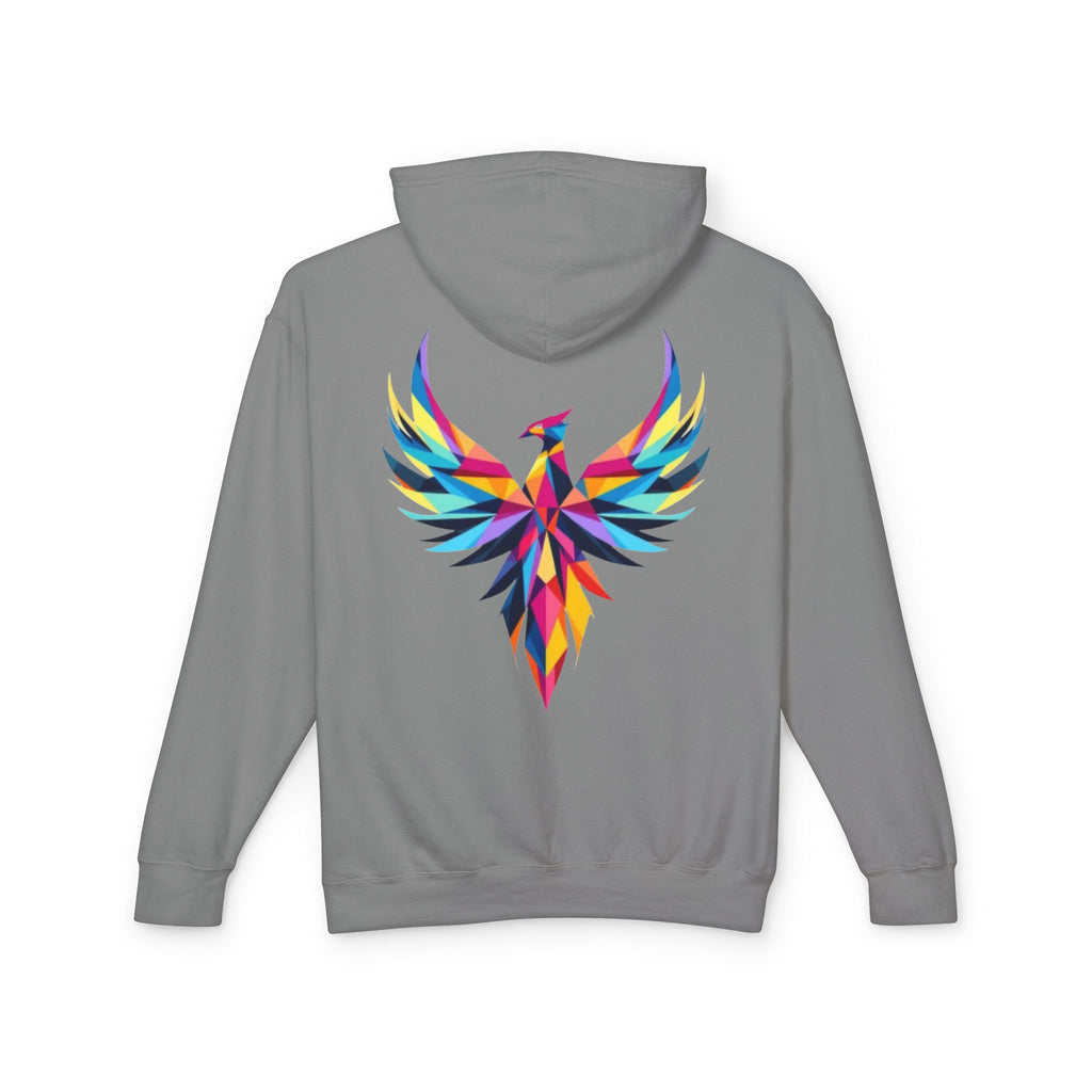 Phoenix Graphic Hoodie — Colorful Geometric Phoenix Back Print