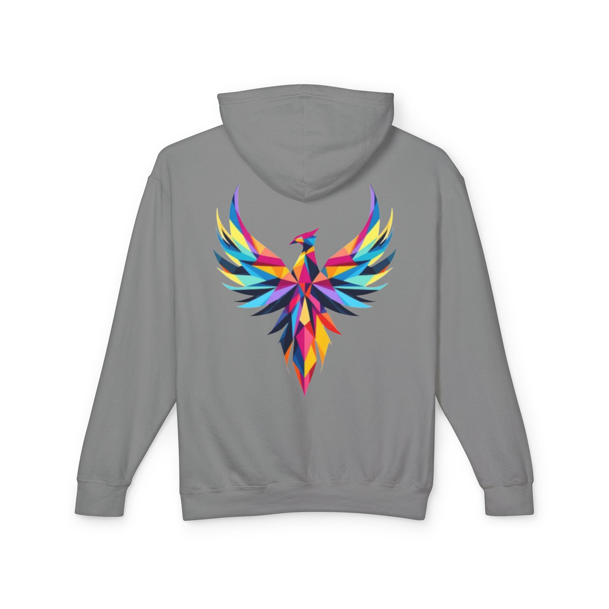Phoenix Graphic Hoodie — Colorful Geometric Phoenix Back Print