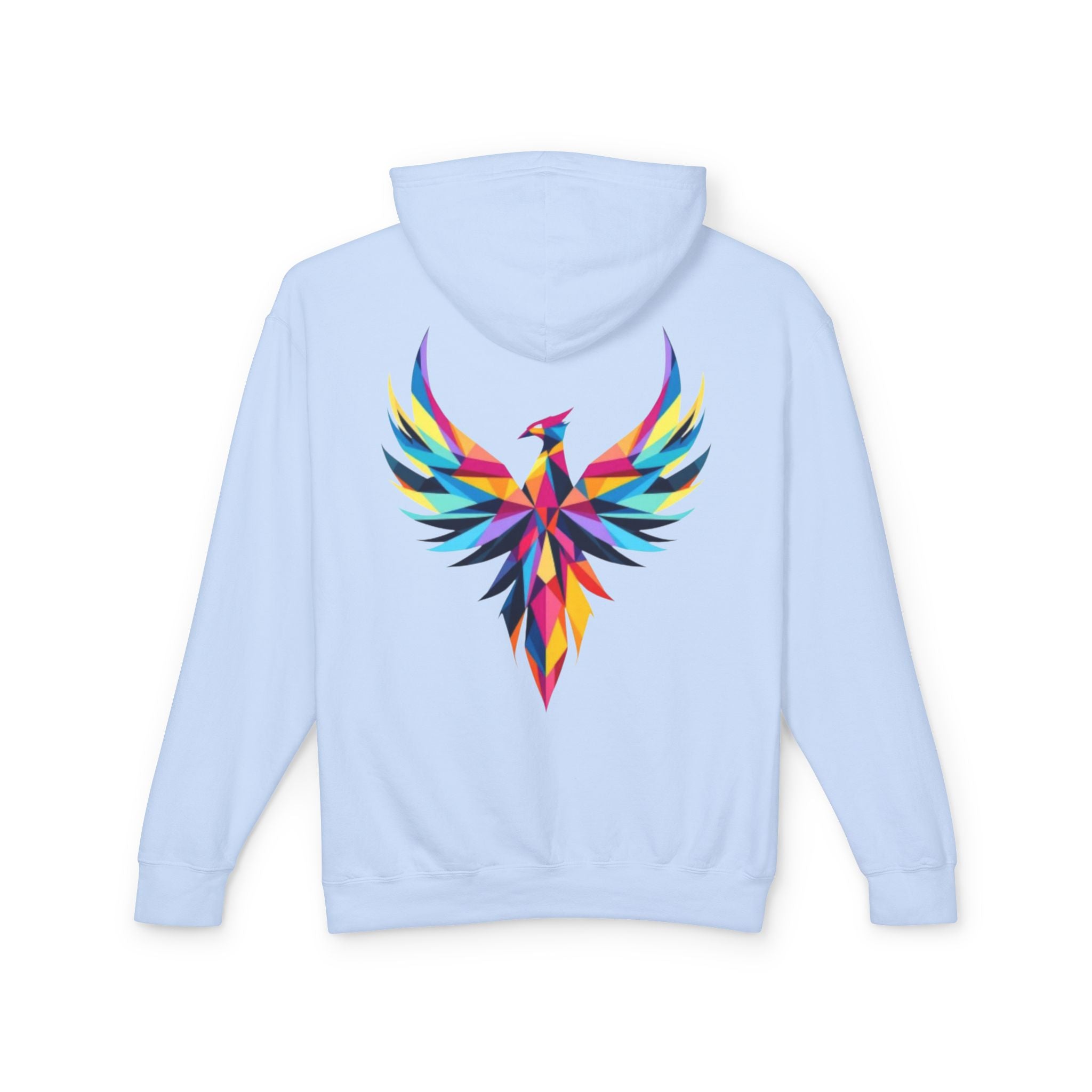 Phoenix Graphic Hoodie — Colorful Geometric Phoenix Back Print