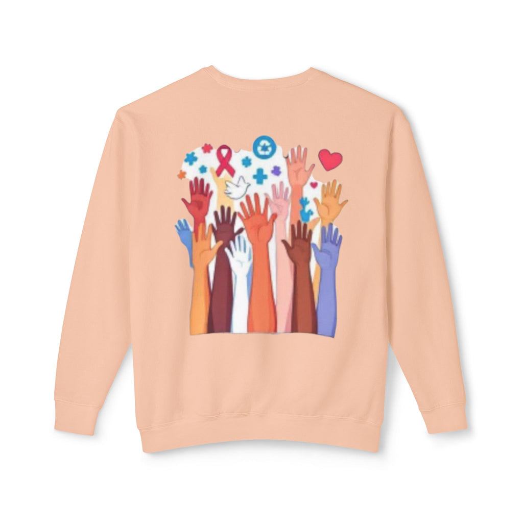 Hope and Change Crewneck Sweatshirt — Diverse Raised Hands Illustration, Unity & Support Graphic Pullover
