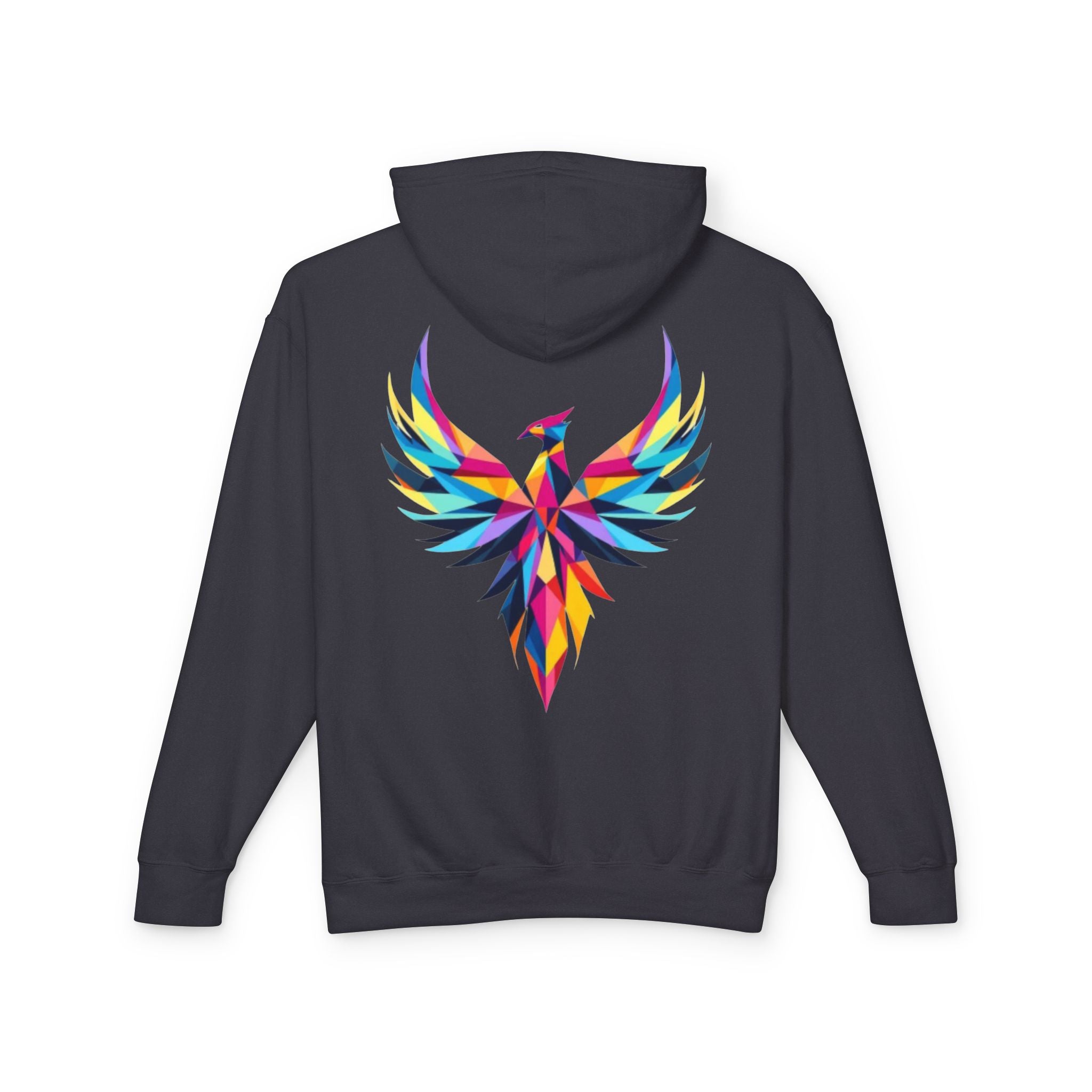 Phoenix Graphic Hoodie — Colorful Geometric Phoenix Back Print