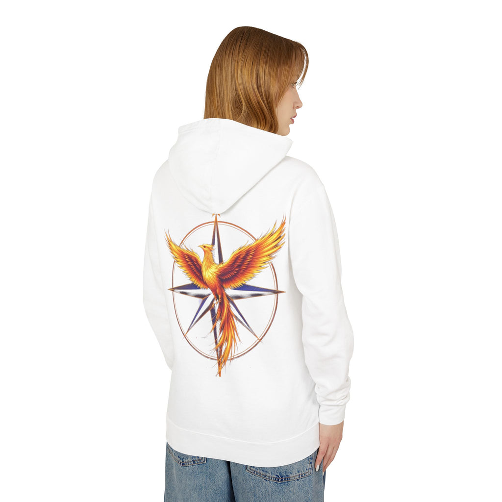 Phoenix Compass Hoodie — Fiery Phoenix Back Graphic Lightweight Hooded Sweatshirt