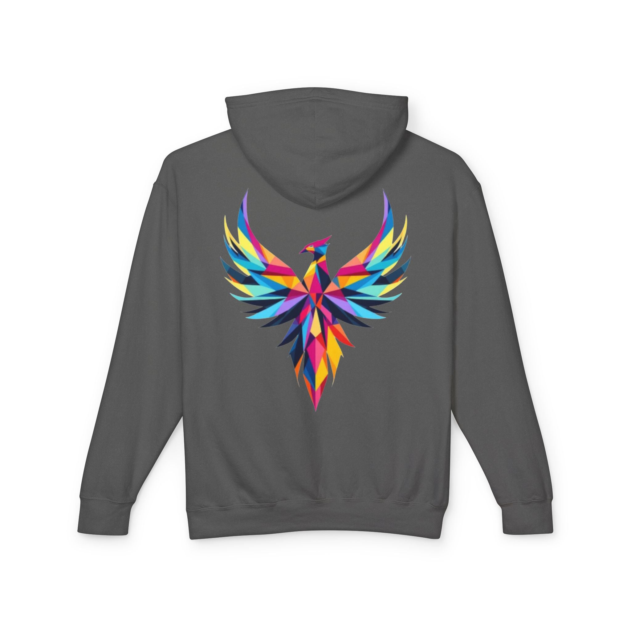 Phoenix Graphic Hoodie — Colorful Geometric Phoenix Back Print