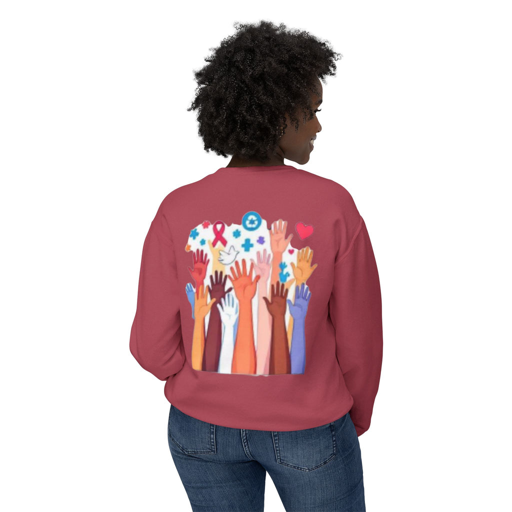 Hope and Change Crewneck Sweatshirt — Diverse Raised Hands Illustration, Unity & Support Graphic Pullover