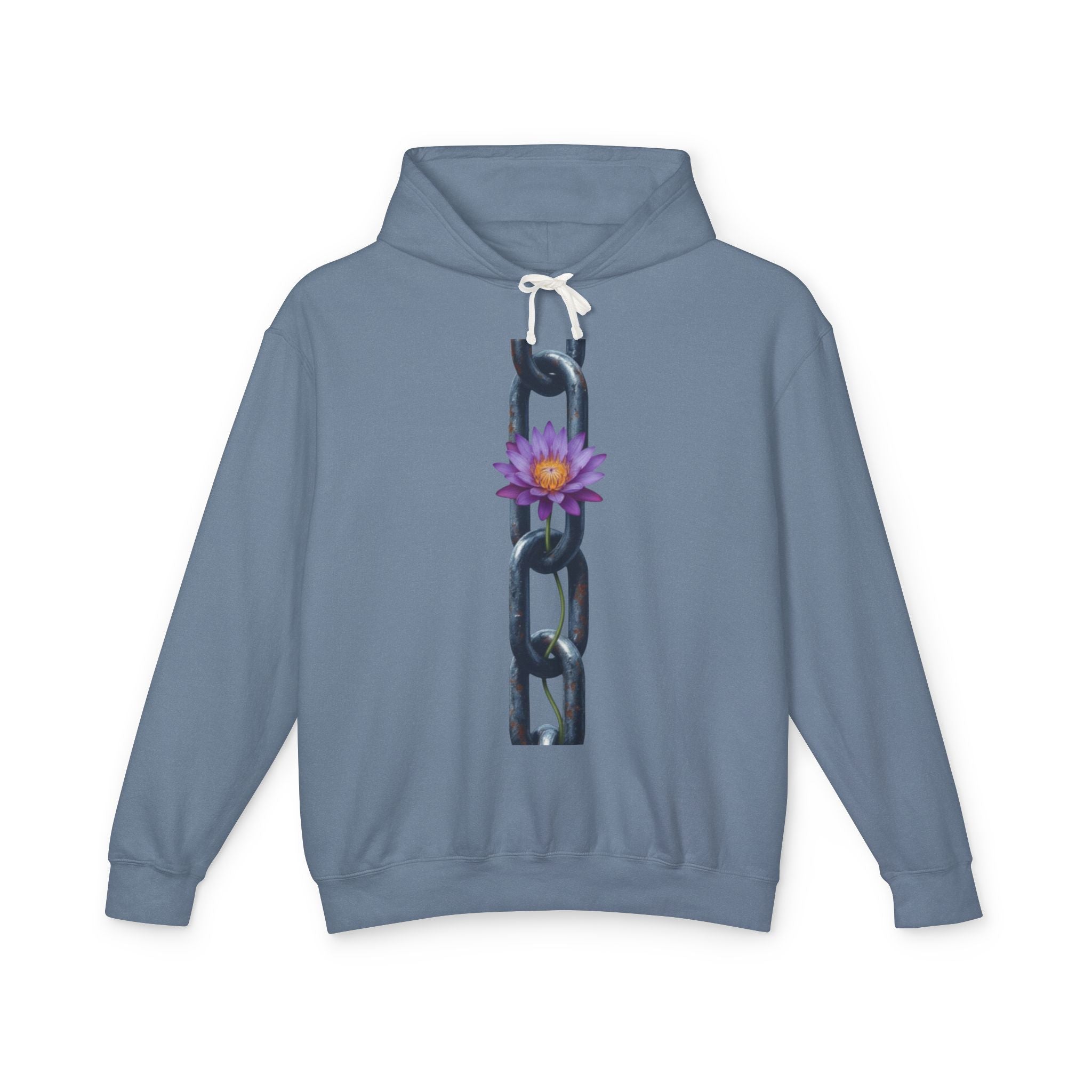 Chain & Lotus Hoodie — Floral Resilience Lightweight Hooded Sweatshirt