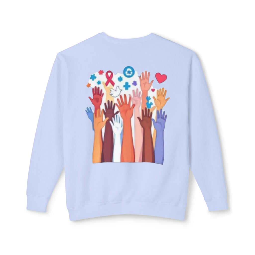 Hope and Change Crewneck Sweatshirt — Diverse Raised Hands Illustration, Unity & Support Graphic Pullover