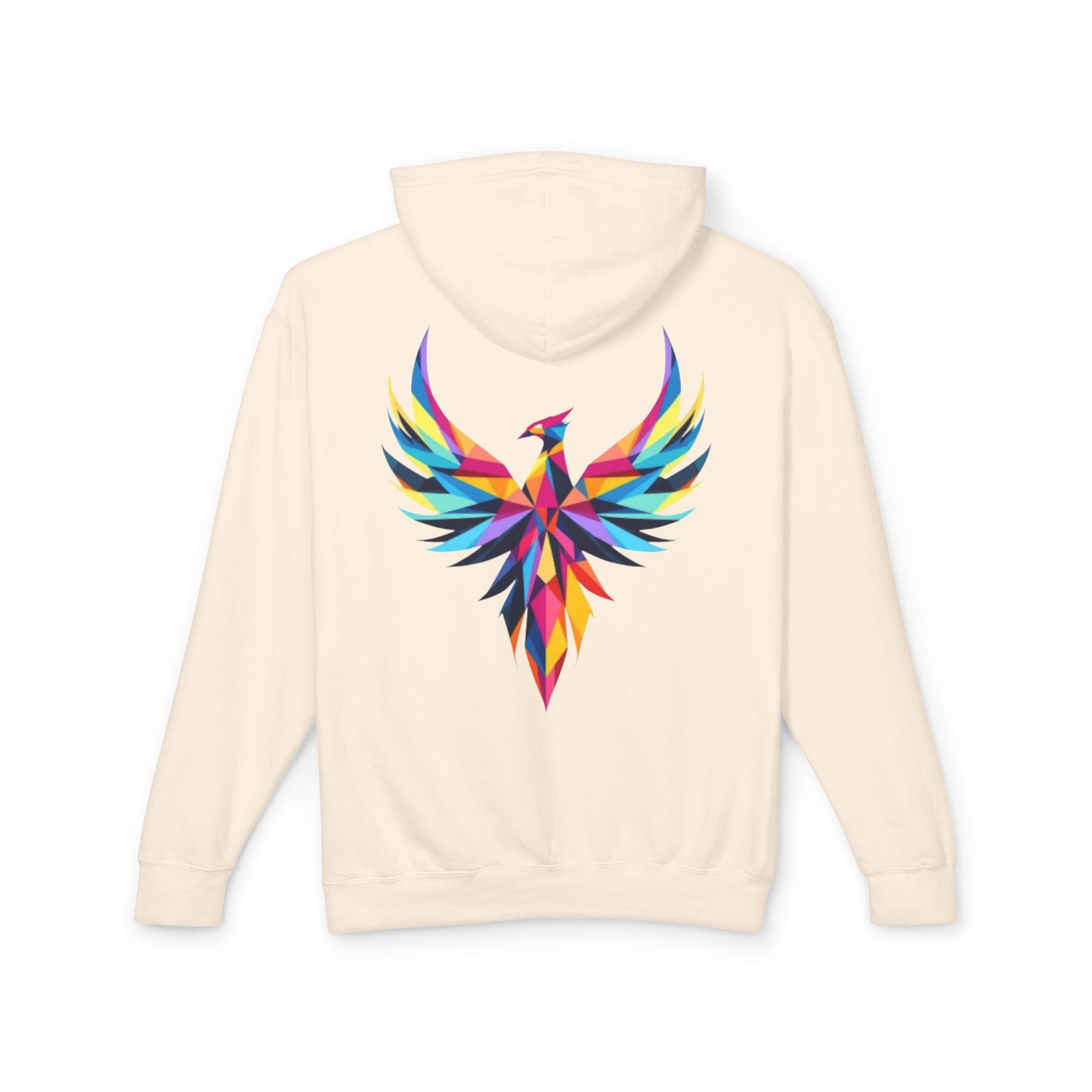 Phoenix Graphic Hoodie — Colorful Geometric Phoenix Back Print