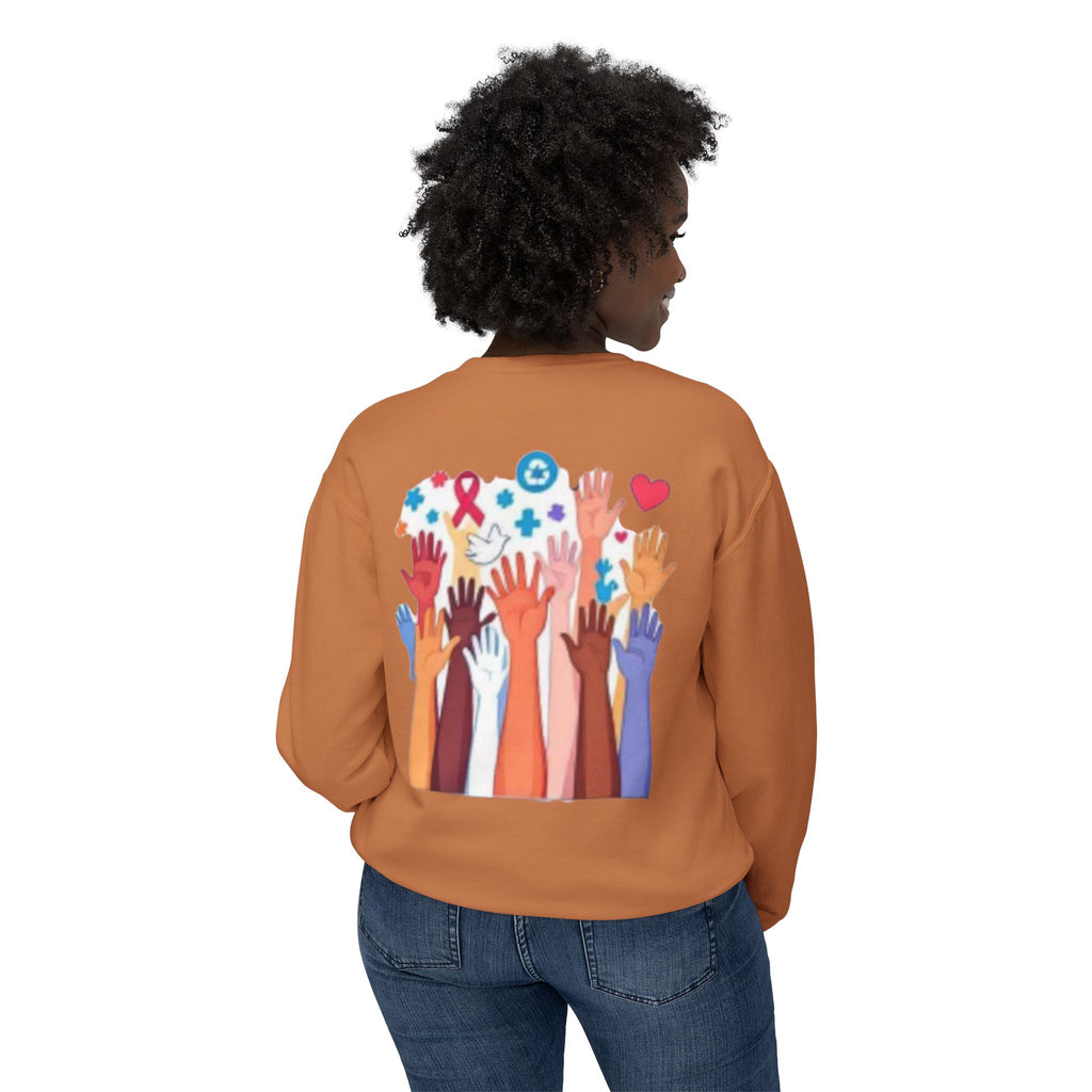 Hope and Change Crewneck Sweatshirt — Diverse Raised Hands Illustration, Unity & Support Graphic Pullover