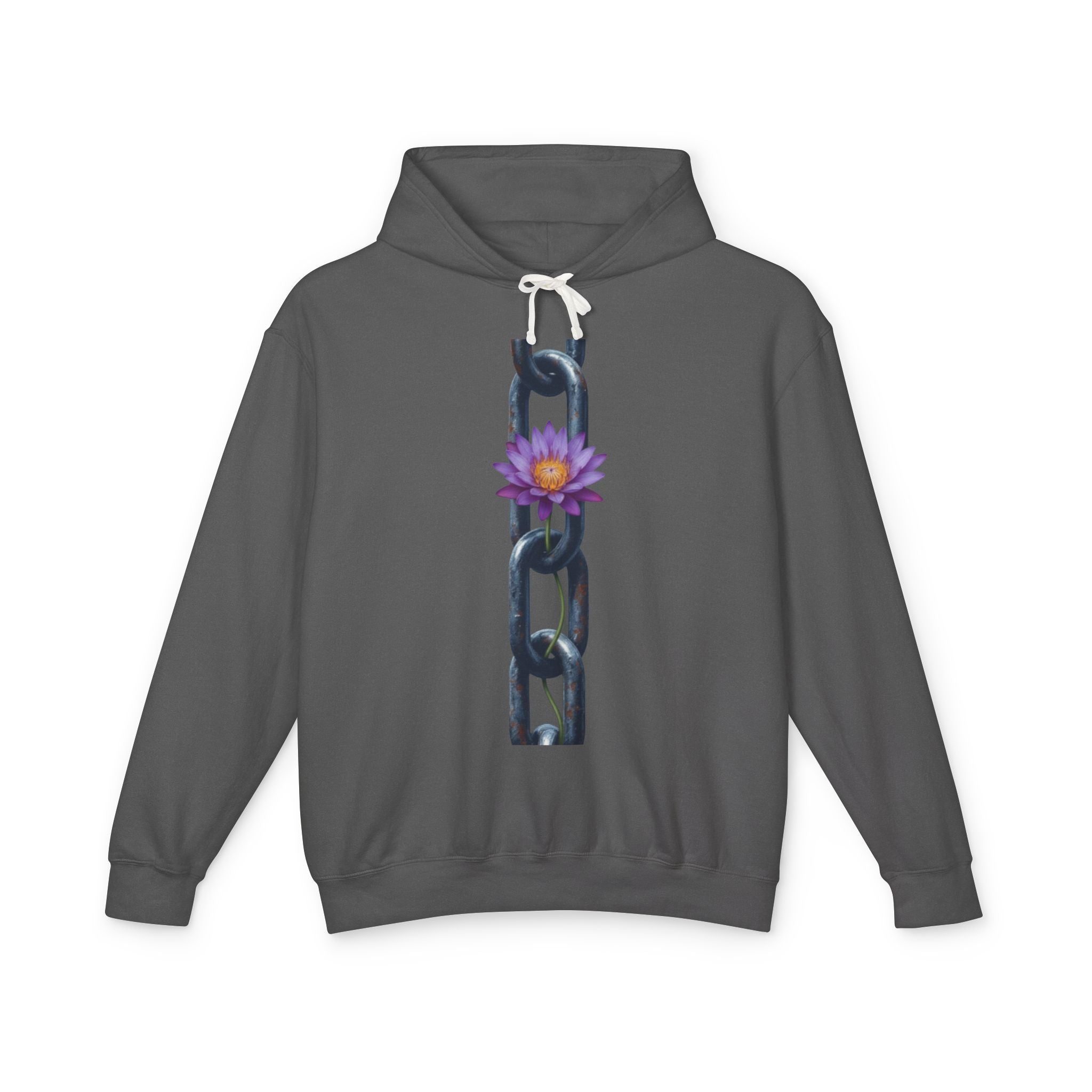 Chain & Lotus Hoodie — Floral Resilience Lightweight Hooded Sweatshirt