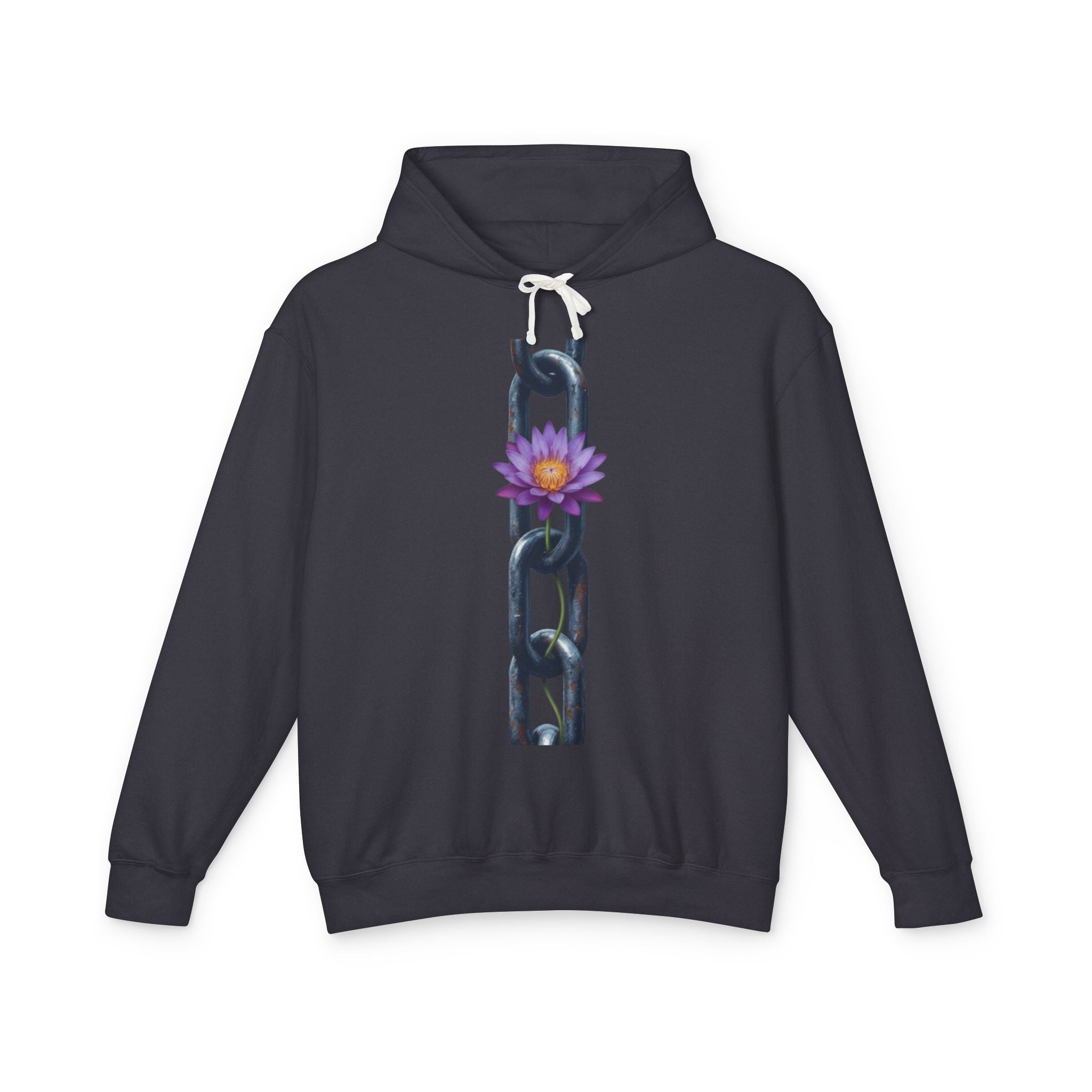 Chain & Lotus Hoodie — Floral Resilience Lightweight Hooded Sweatshirt