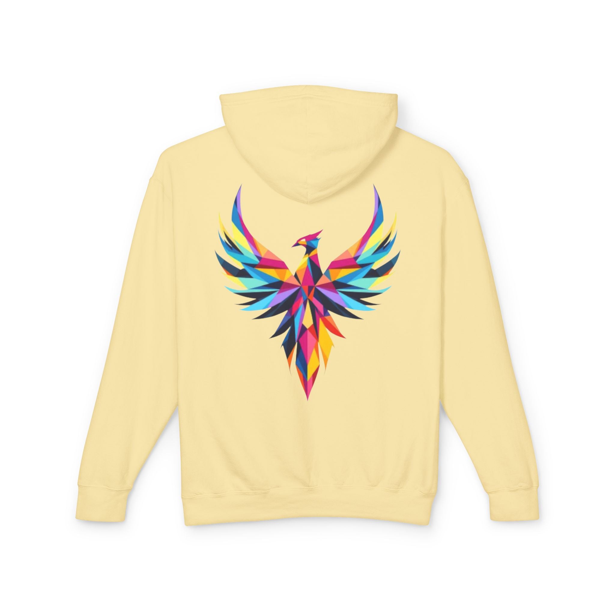 Phoenix Graphic Hoodie — Colorful Geometric Phoenix Back Print