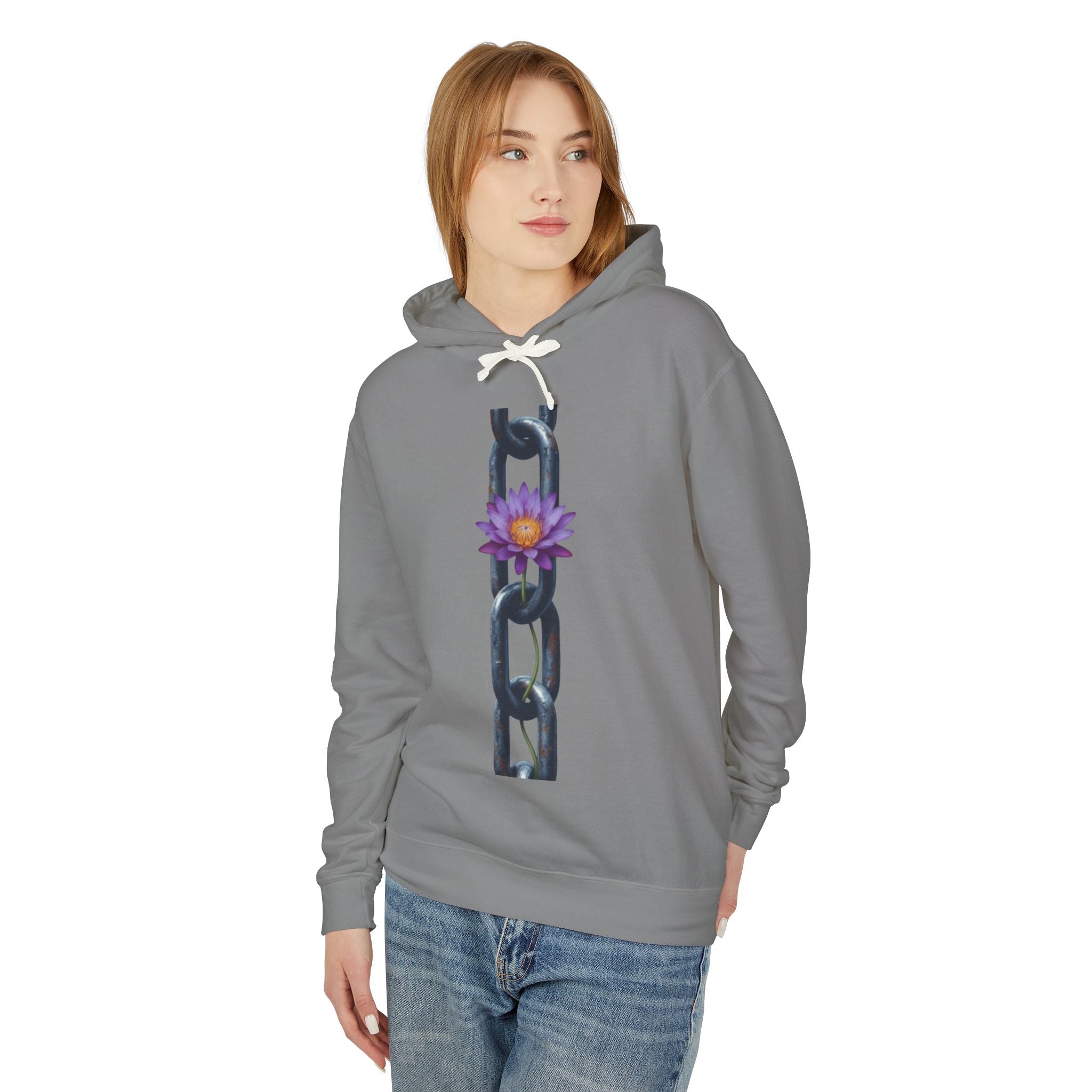 Chain & Lotus Hoodie — Floral Resilience Lightweight Hooded Sweatshirt