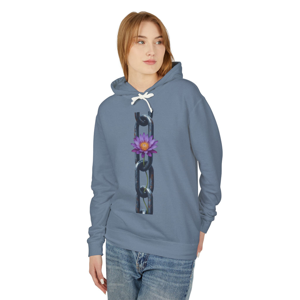 Chain & Lotus Hoodie — Floral Resilience Lightweight Hooded Sweatshirt