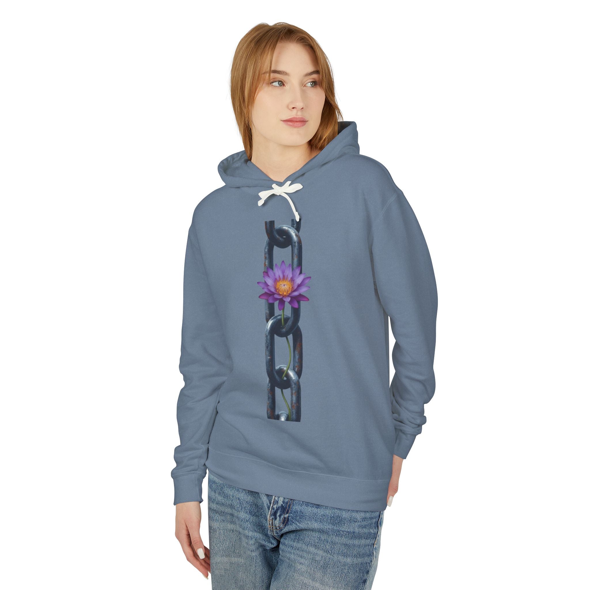 Chain & Lotus Hoodie — Floral Resilience Lightweight Hooded Sweatshirt