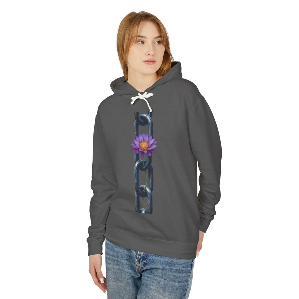 Chain & Lotus Hoodie — Floral Resilience Lightweight Hooded Sweatshirt