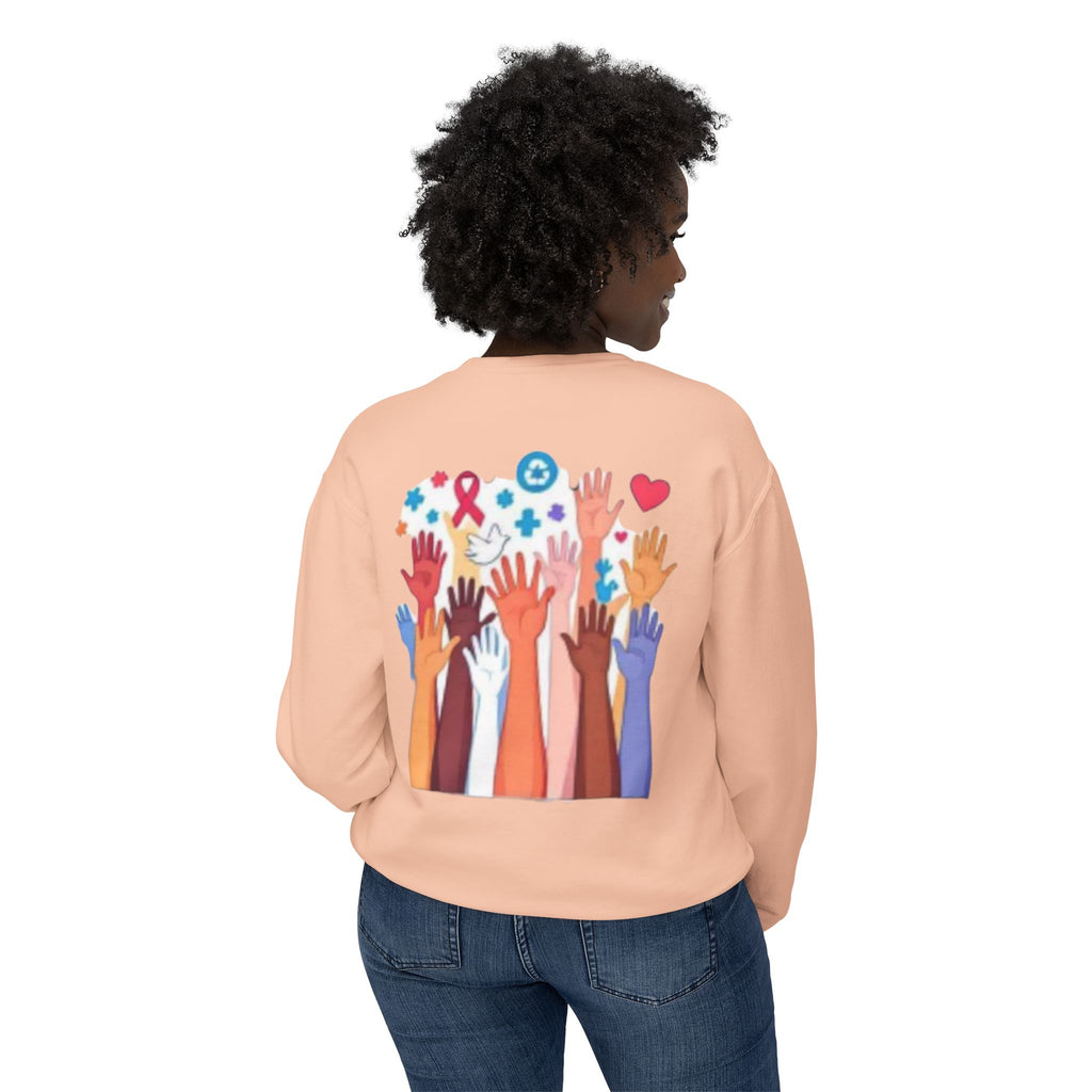 Hope and Change Crewneck Sweatshirt — Diverse Raised Hands Illustration, Unity & Support Graphic Pullover