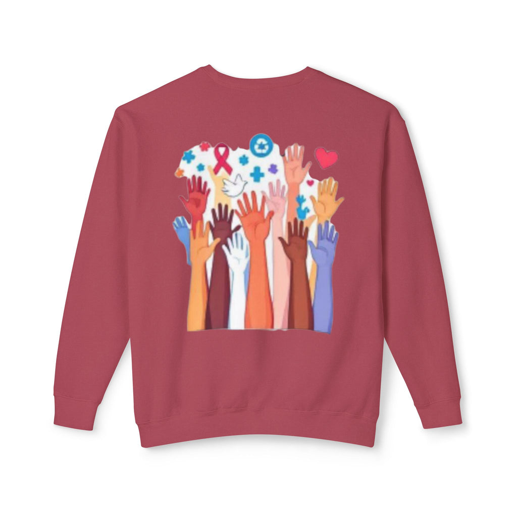 Hope and Change Crewneck Sweatshirt — Diverse Raised Hands Illustration, Unity & Support Graphic Pullover
