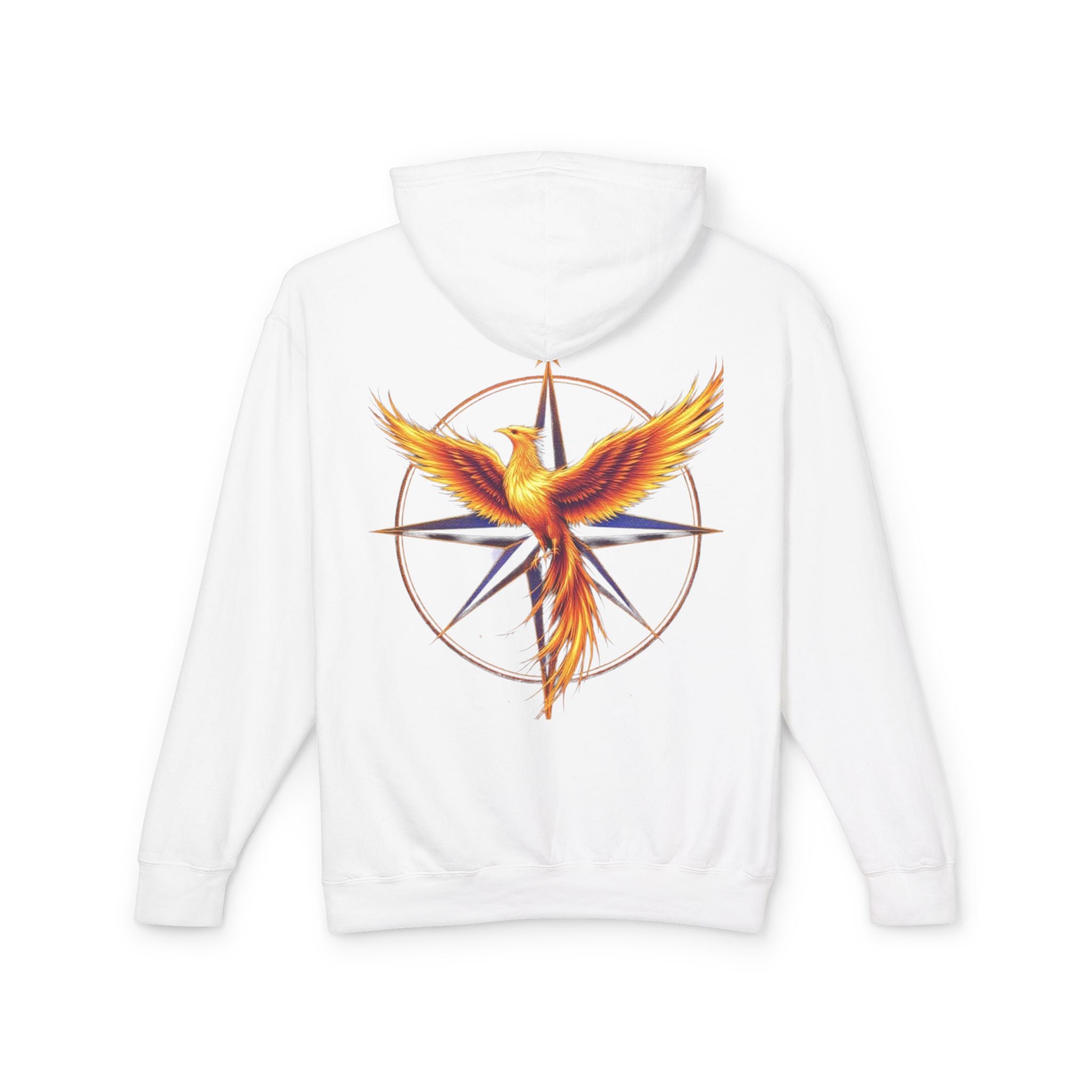 Phoenix Compass Hoodie — Fiery Phoenix Back Graphic Lightweight Hooded Sweatshirt