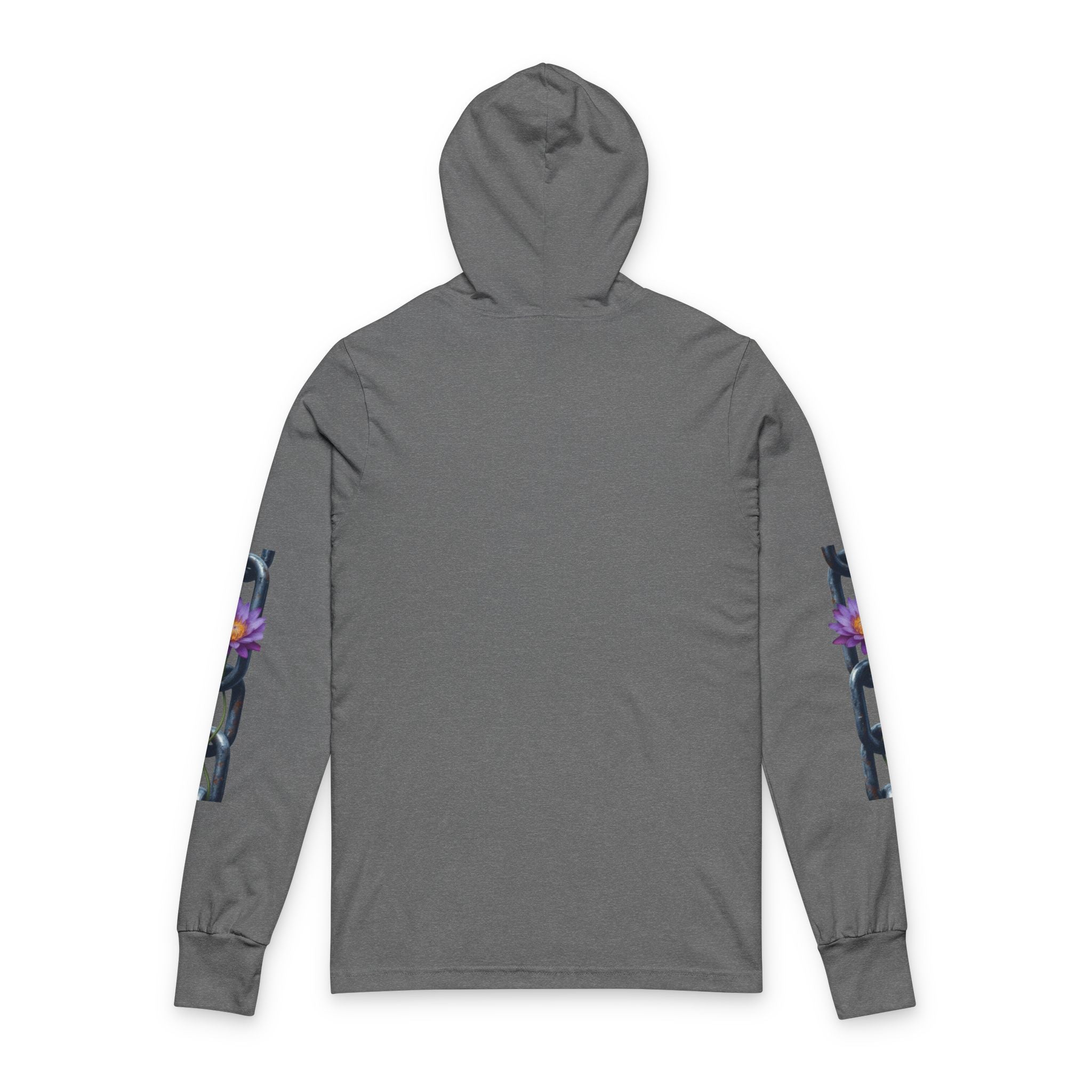 Chain & Lotus Hooded Long Sleeve Tee — Minimal Floral Chain Graphic