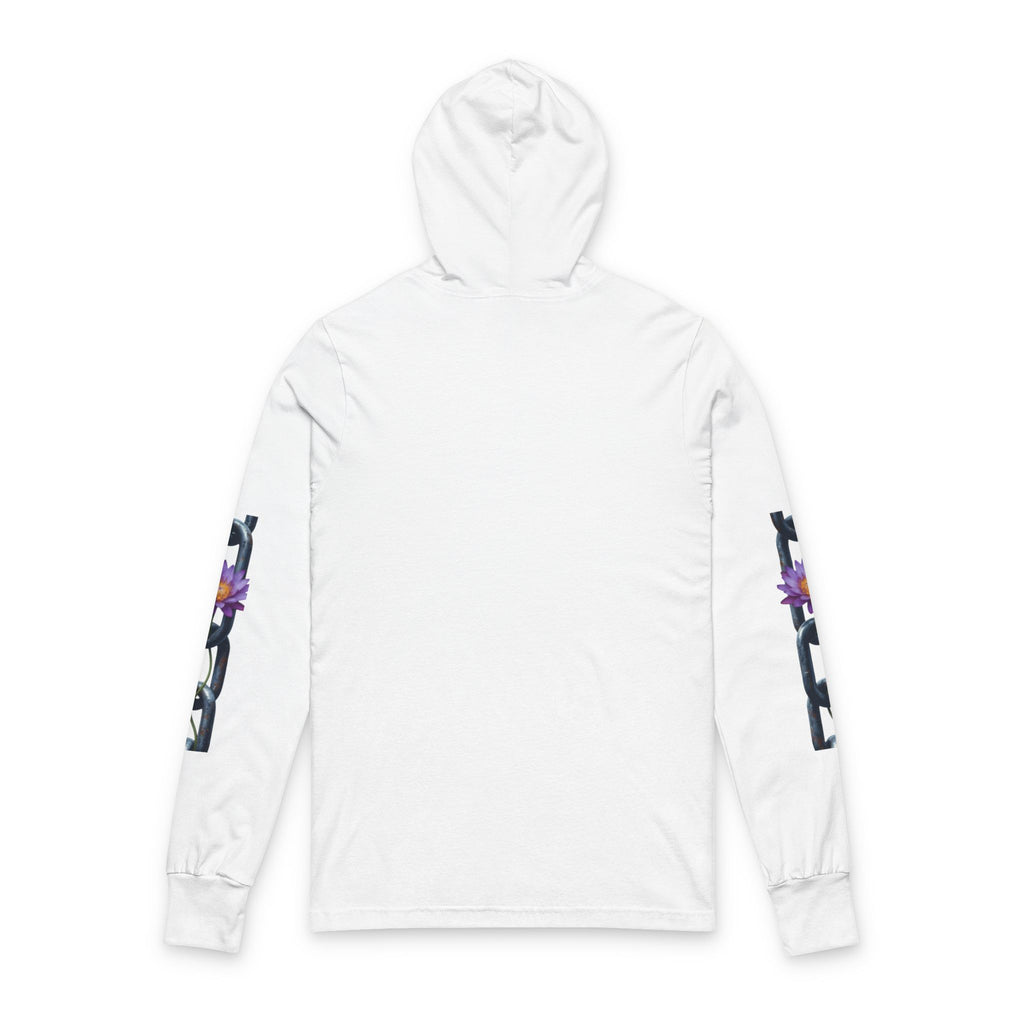 Chain & Lotus Hooded Long Sleeve Tee — Minimal Floral Chain Graphic