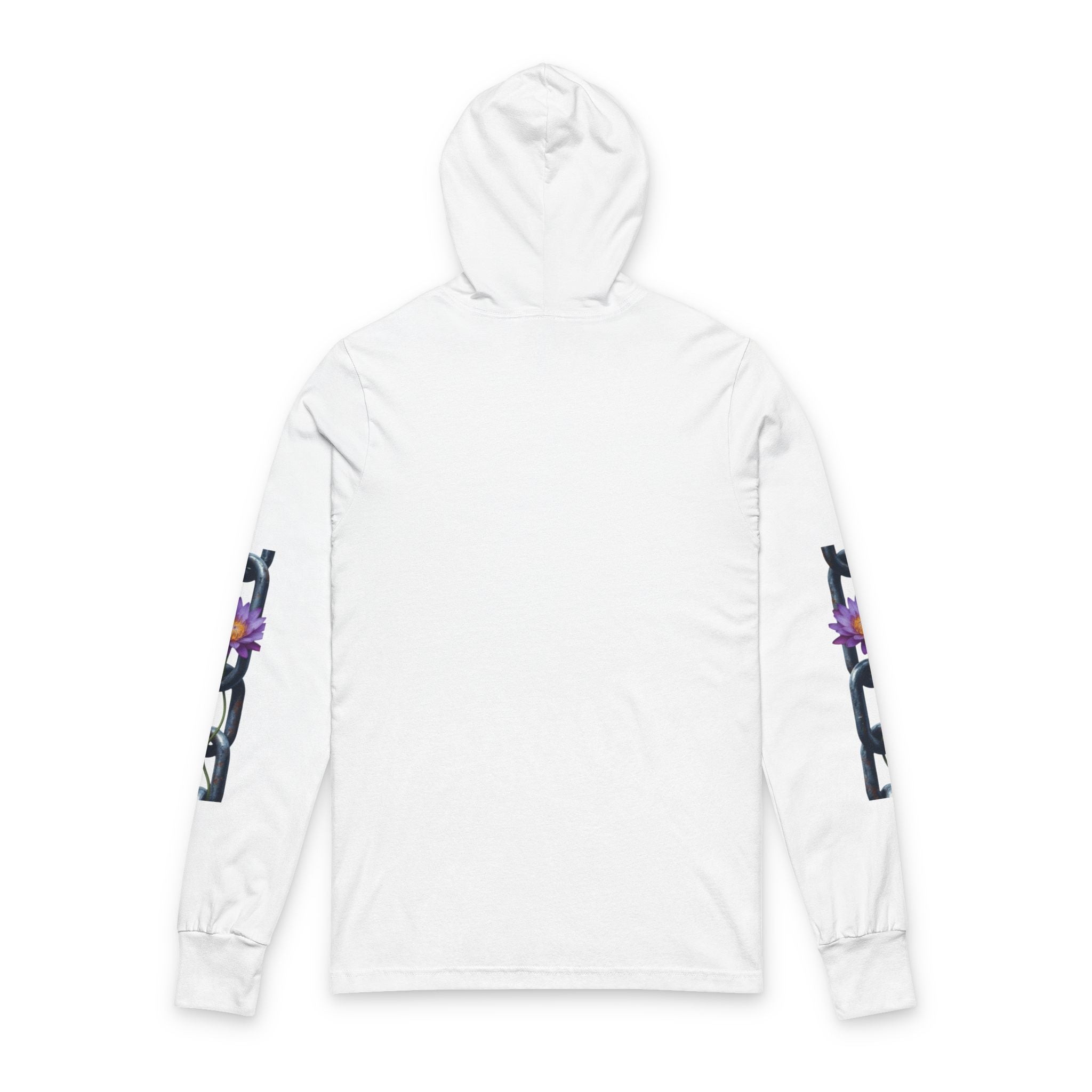 Chain & Lotus Hooded Long Sleeve Tee — Minimal Floral Chain Graphic