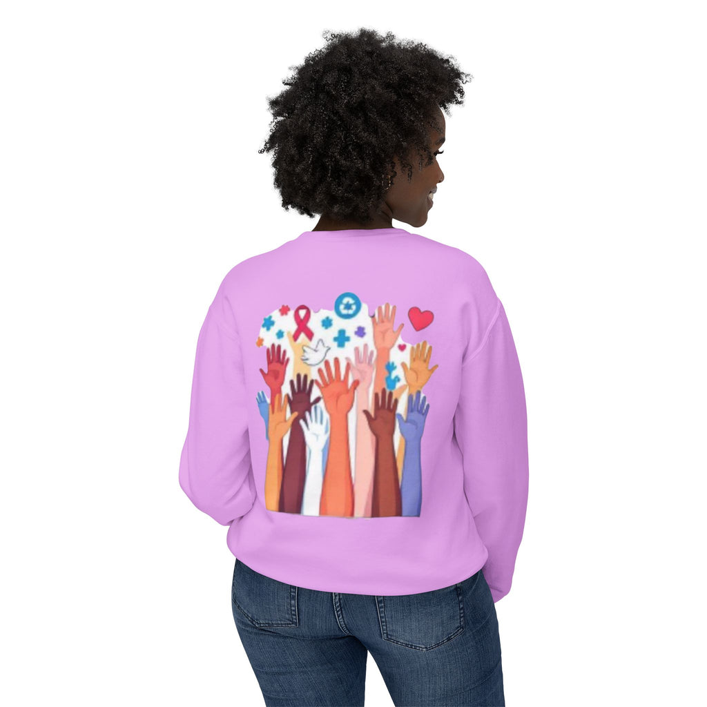 Hope and Change Crewneck Sweatshirt — Diverse Raised Hands Illustration, Unity & Support Graphic Pullover