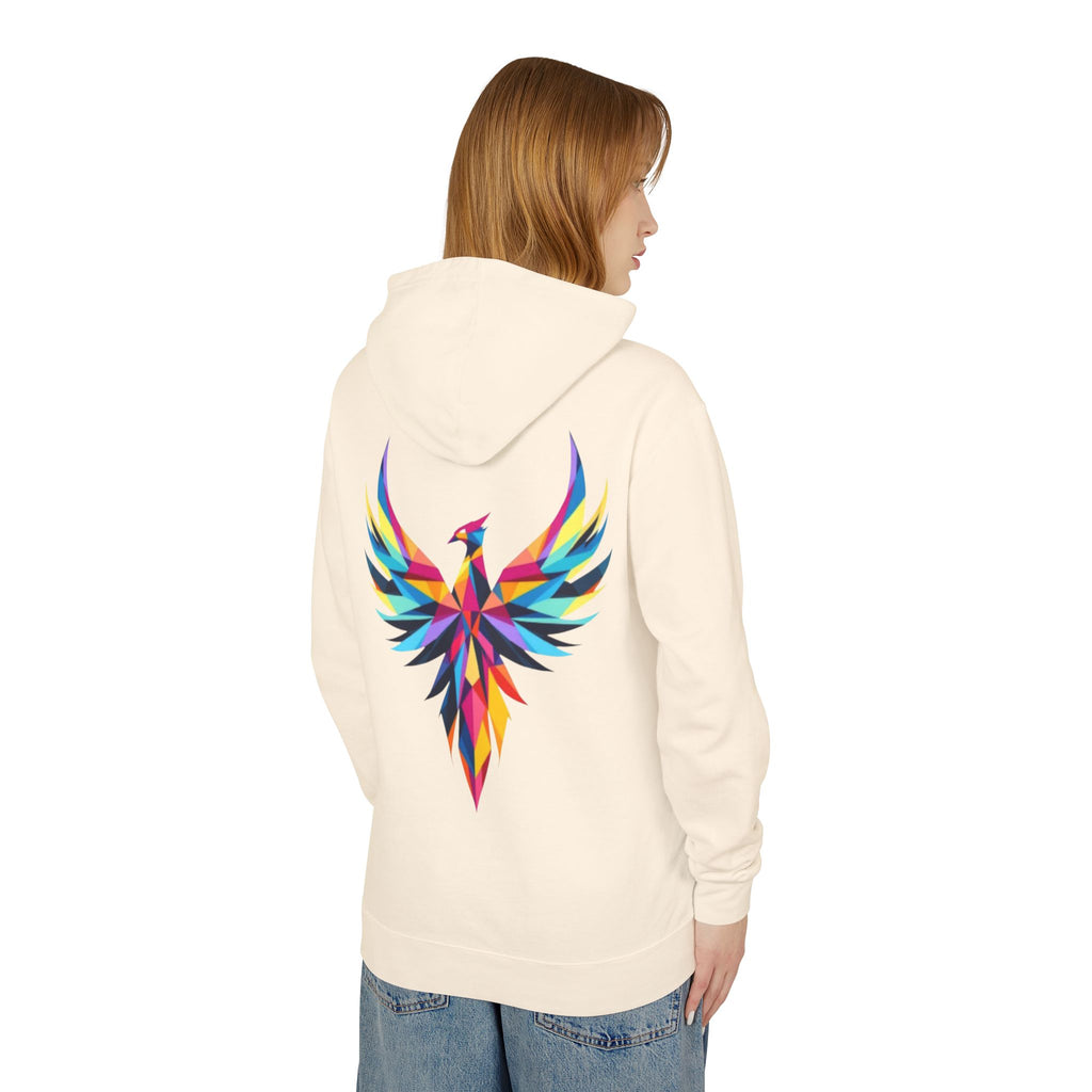 Phoenix Graphic Hoodie — Colorful Geometric Phoenix Back Print