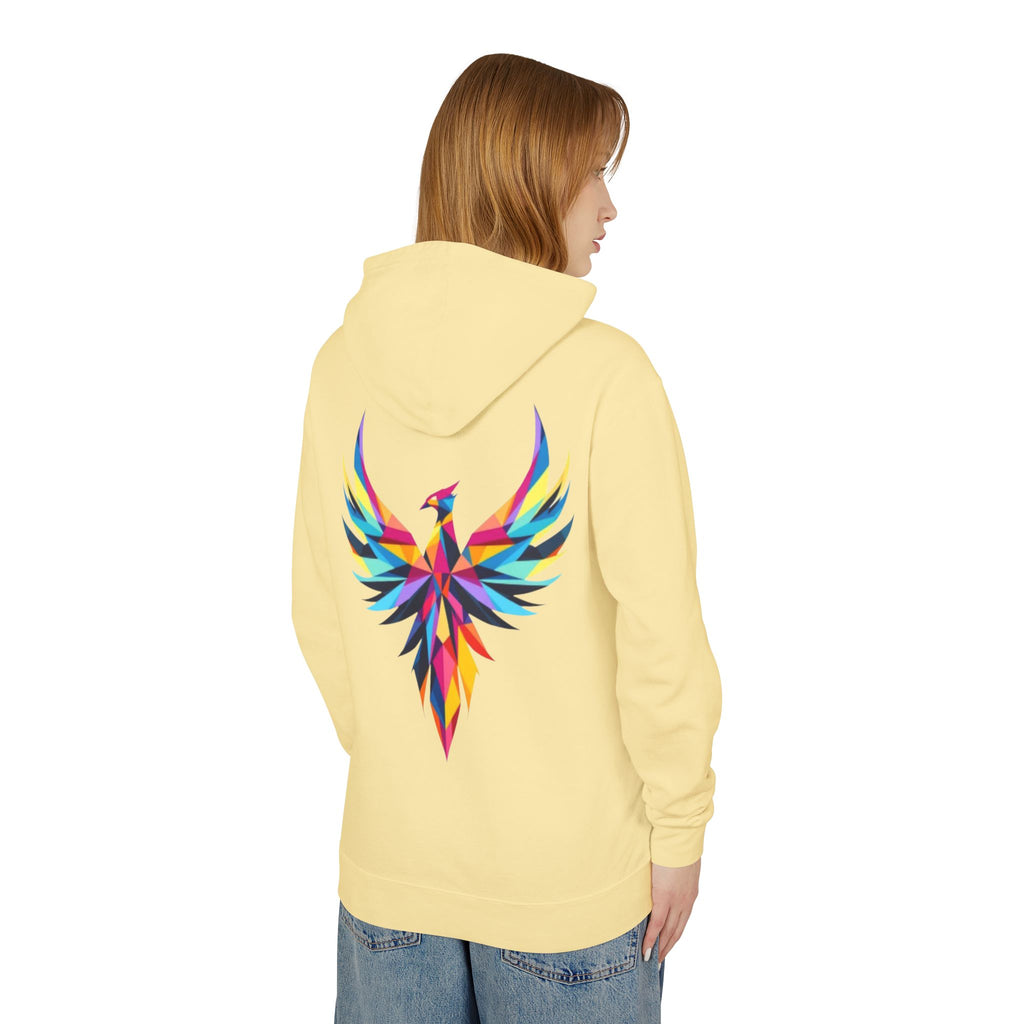 Phoenix Graphic Hoodie — Colorful Geometric Phoenix Back Print