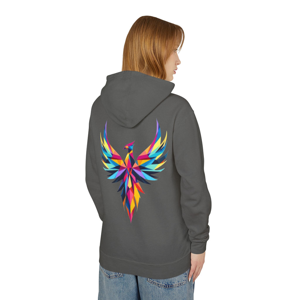 Phoenix Graphic Hoodie — Colorful Geometric Phoenix Back Print