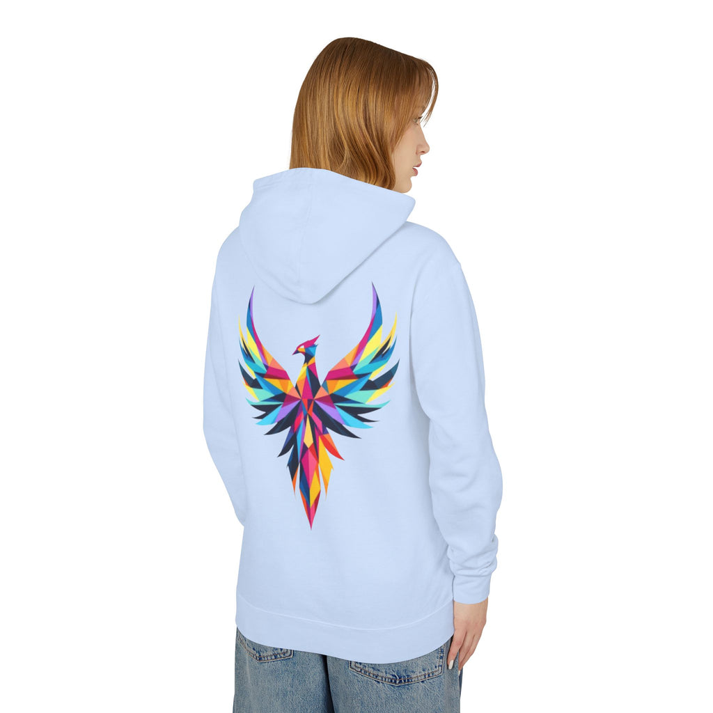 Phoenix Graphic Hoodie — Colorful Geometric Phoenix Back Print