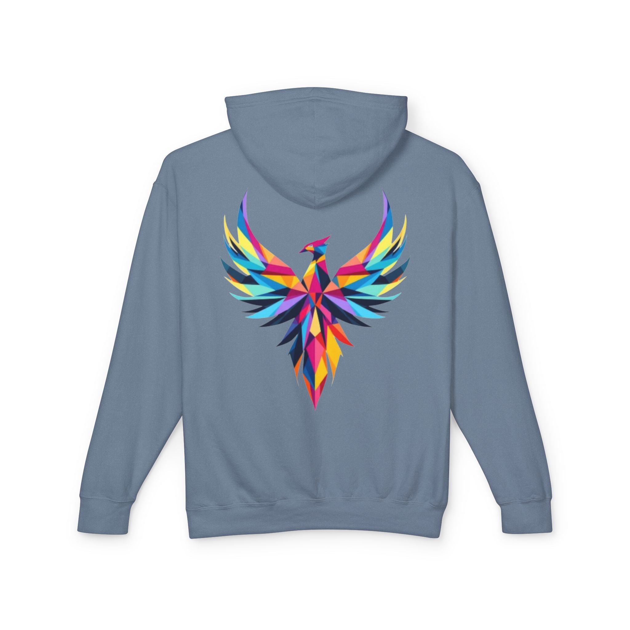 Phoenix Graphic Hoodie — Colorful Geometric Phoenix Back Print